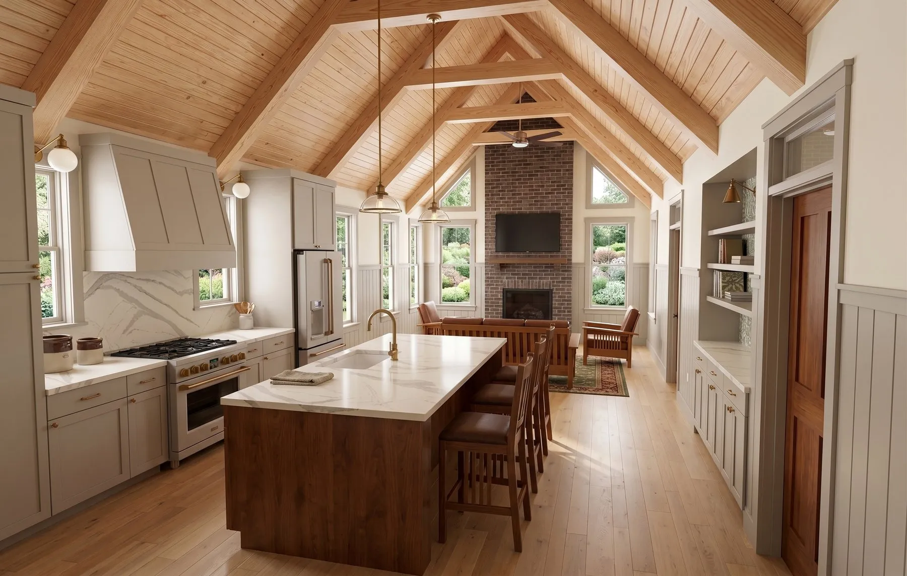 The Craftsman Cottage look — finish-study rendering of the view from the front door