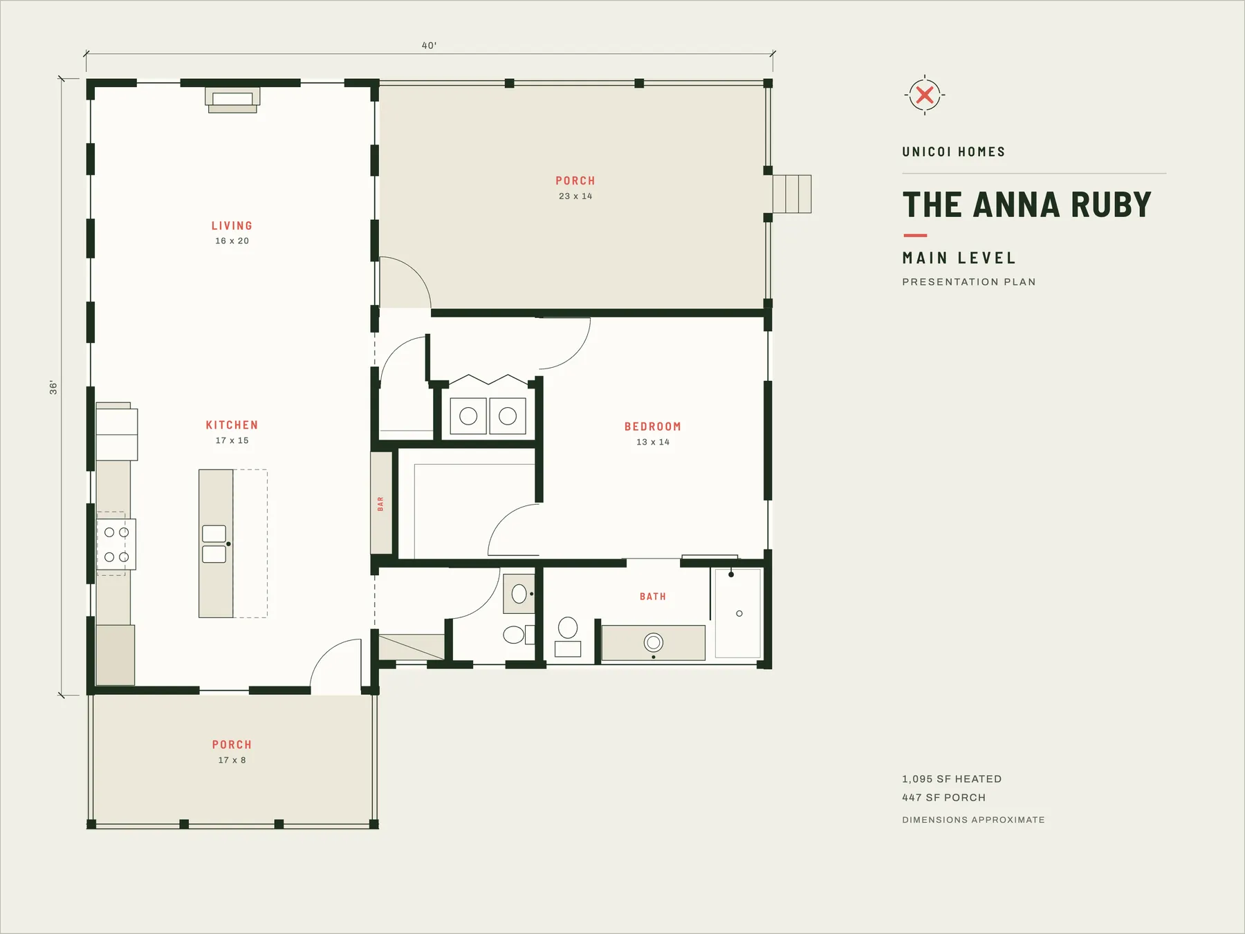 Floor plan of The Anna Ruby — one level, 1,095 square feet
