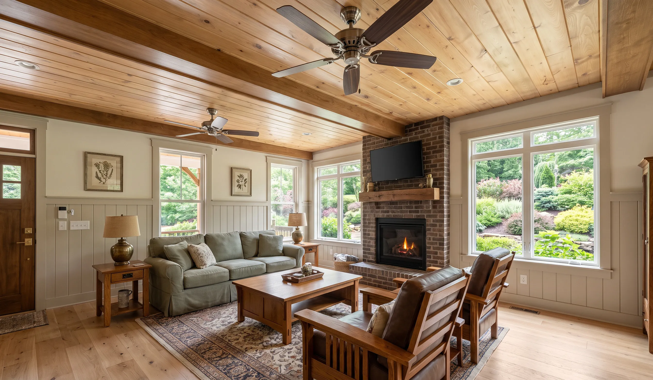 The living room of The Sautee — seating grouped around the fireplace